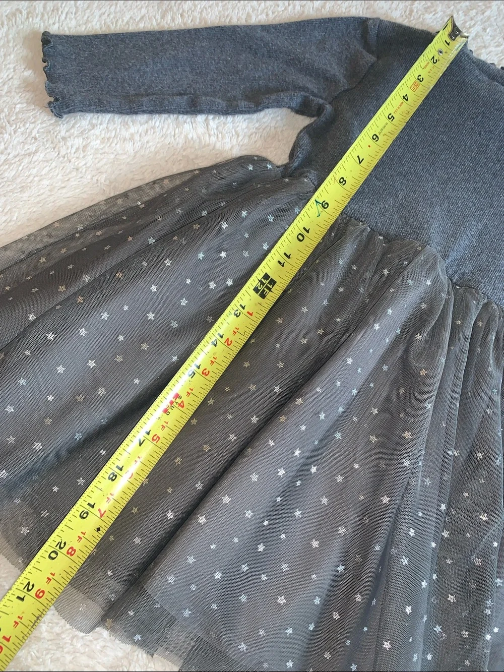 Gap Gray Tulle Stars Dress 3 Long Sleeves EUC
